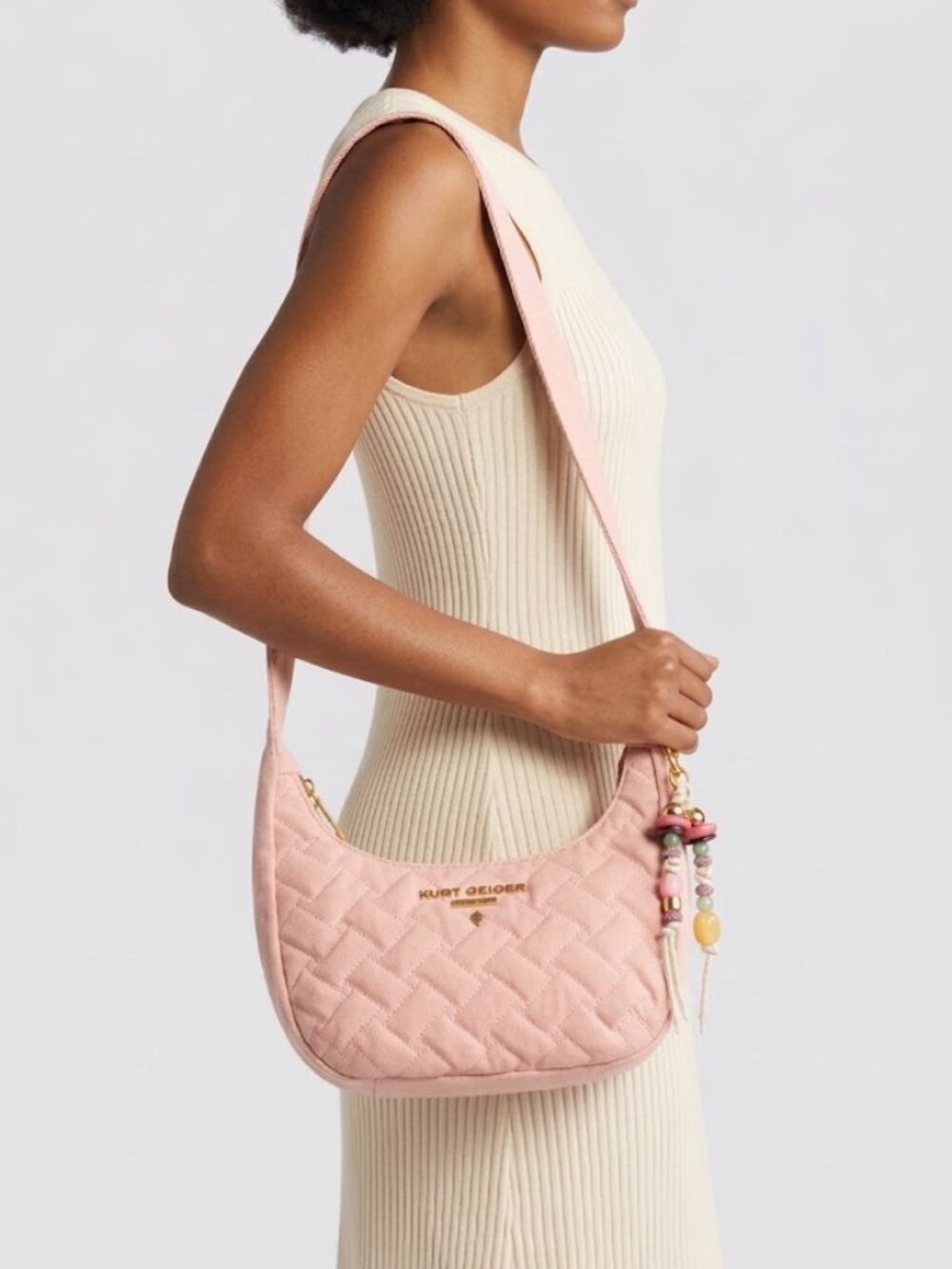 Kurt Geiger London Quilted Shoulder Bag Light Pastel Pink NWT